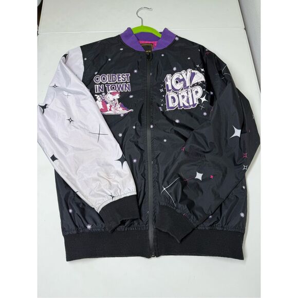 Jewel House Coldest in Town Embellished Black Purple Bomber Jacket Sz M See Note - Picture 6 of 12